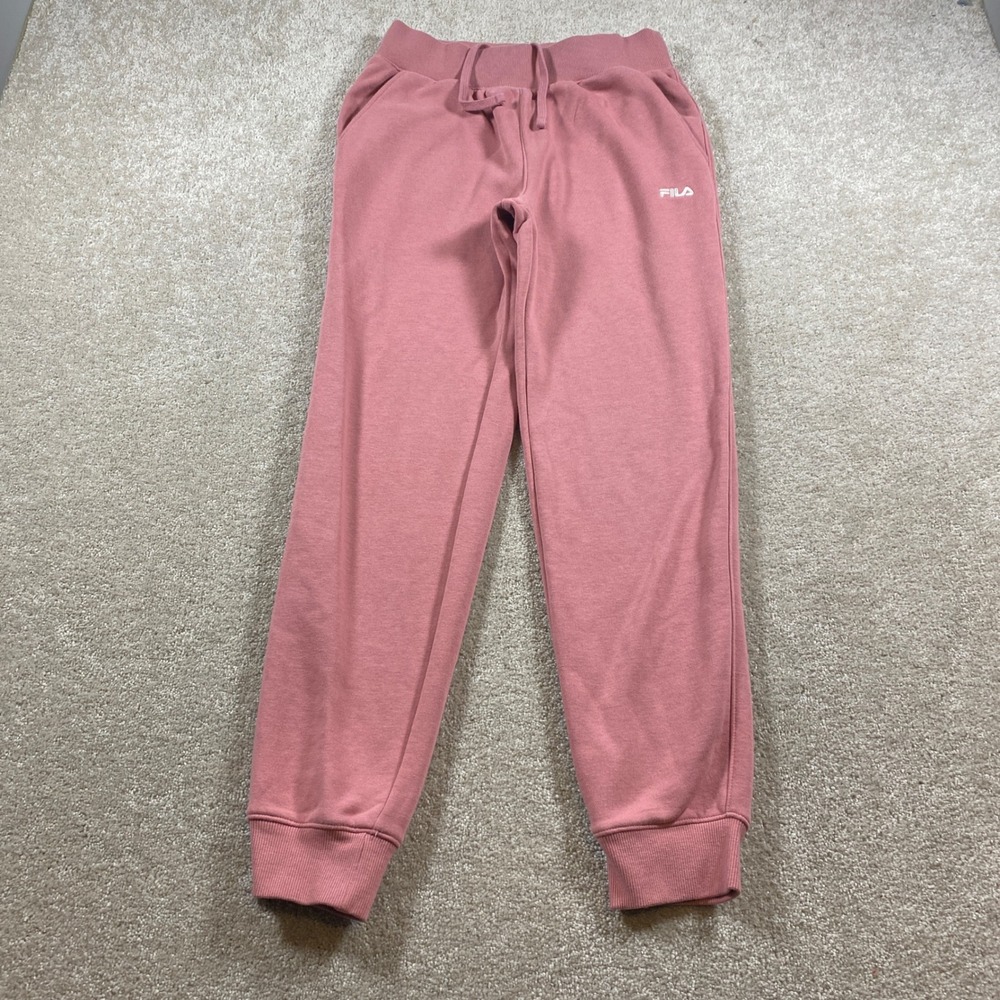 Fila Jogger Sweatpants Womens Small Rose Pink Fleece Drawstring Logo Athletic